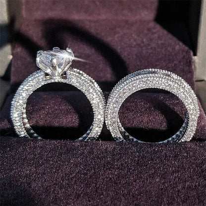 2Pcs/Set Rings for Women 925 Sterling Silver Natural Sapphire Geometric Rings for Women AAA Zircon Diamond Ring Princess Wedding Wedding Ring Set Birthday Valentine'S Day Gift Accessories Jewelry