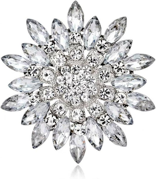 Exquisite Crystal Flower Corsage Bouquet Brooch Pin for Women Girls Rhinestone Floral Lapel Pins Clip Sweater Coat Scarves Dress Suit Badges Brooches Pins Fashion Jewelry Gifts Wedding