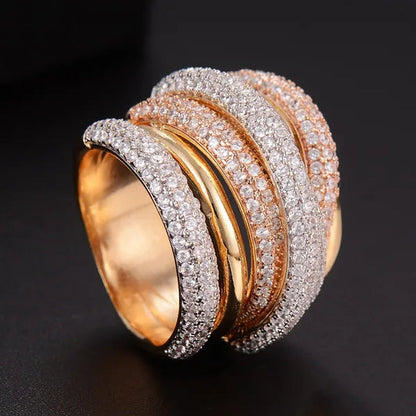 Gloriya Luxury Indian Yellow Gold Plated Women Statement Jewelry Micro Pave African Tiny AAA Cubic Zirconia Wedding Party Large Finger Ring for Ladies