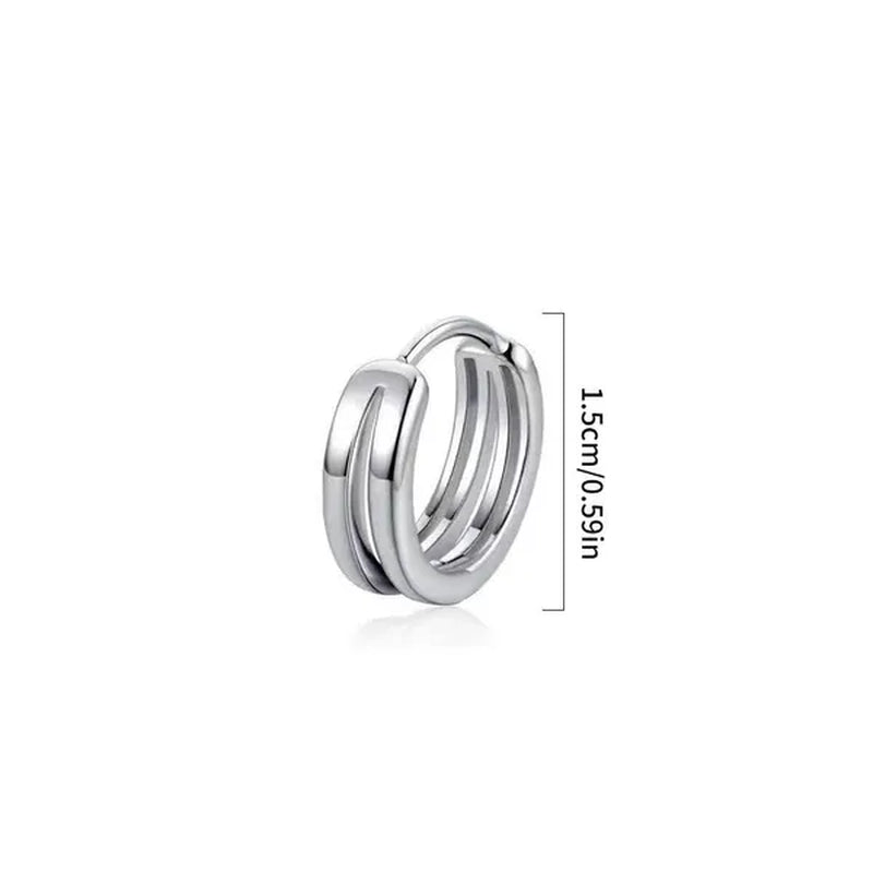 1Pair Stainless Steel Hoop Earrings Punk Multilayer round Double Hip Hop Pierced Stud Earrings