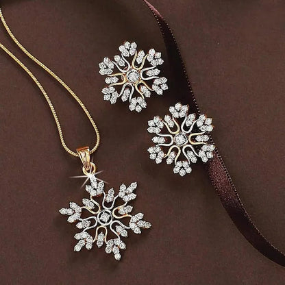 Elegant Crystal Snowflake Earrings Necklace Set Temperament Ladies Zirconia Snowflake Jewelry Accessories