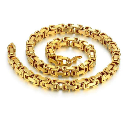 Hip Hop Vintage Silver 18K Gold Plated Chunky Men Titanium Stainless Steel Byzantine Box Necklace Chain 827