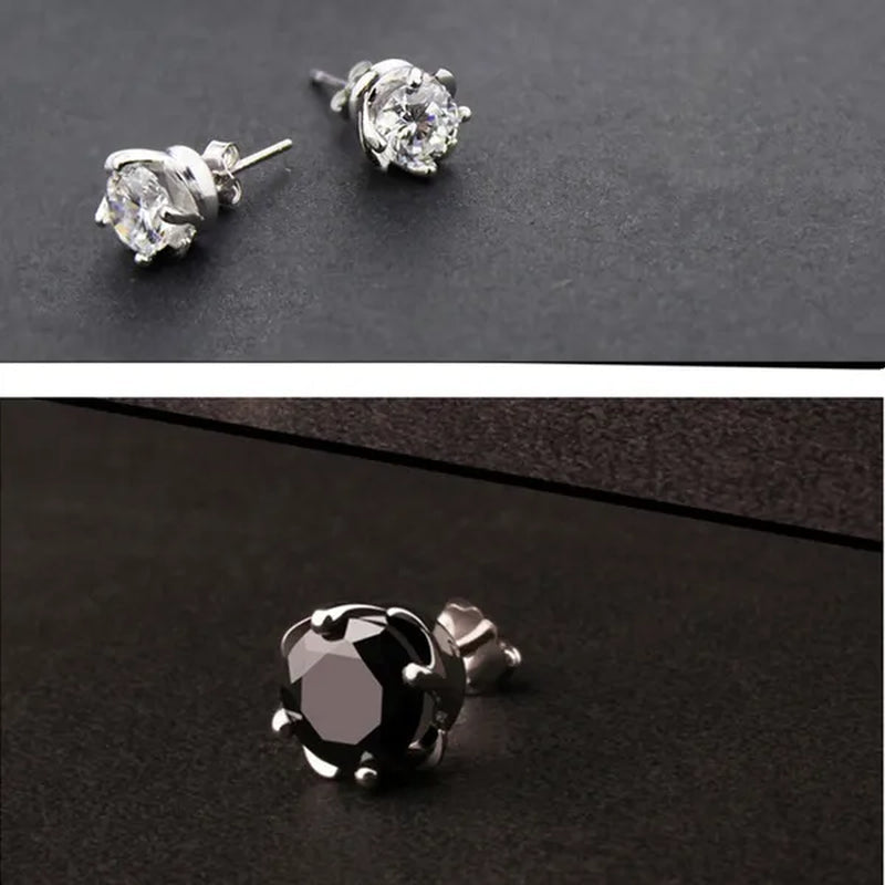 Women'S and Men'S Fashion Jewelry Unisex Exquisite Cubic Zirconia round Earring ,Womens and Mens 925 Sterling Silver Stud Earrings.2 Colors Black/White Milkle Gift (A Pair)
