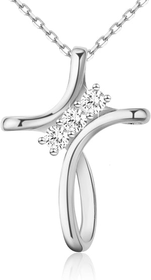 Cross Necklace for Women, 925 Sterling Silver 18K Gold Plated Diamond Necklace for Women, Cross Pendant with 3 Stone 5A Cubic Zirconia, Birthday Christmas Jewelry Gifts for Women Her, 20 Inches