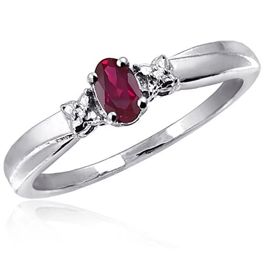 Ruby Ring Birthstone Jewelry – 0.25 Carat Ruby 0.925 Sterling Silver Ring Jewelry with White Diamond Accent – Gemstone Rings with Hypoallergenic 0.925 Sterling Silver Band
