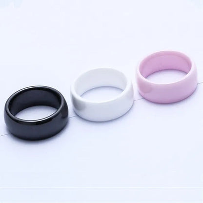 8mm Wide Simple Style Ceramics Ring Women Men Fashion Couple Jewelry Black / White / Pink Exquisite Cute Fine Rings Lover Wedding Band From Milkle Gift