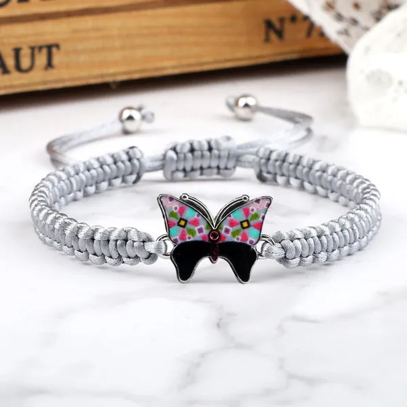 Women Black Woven Rope Bracelet Handmade Multicolor Butterfly Charm Adjustable Bracelets Fashion Friendship Jewelry Girls Gift - WORLD TIME VISITS