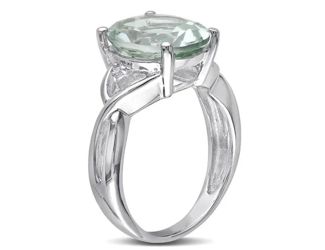 4.30 Carat (Ctw) Oval Cut Green Amethyst Ring in Sterling Silver with Accent Diamonds
