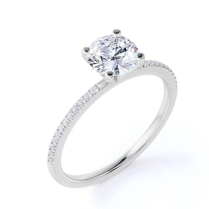 1.75 Carat round Cut Moissanite and Diamond Pave Engagement Ring in 10K White Gold