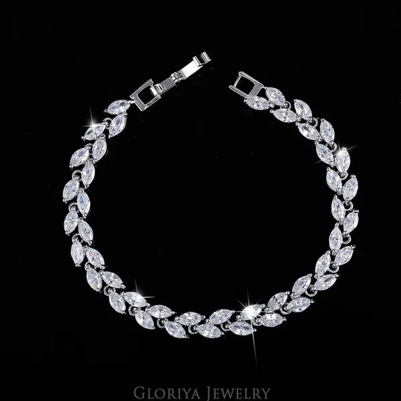 Gloriya Silver Plated Inlay Black and White AAA Grade CZ Crystal Leaf Chain Bracelet Bangle for Women 2024 Fashion Design Fashion Mujer Jewelry