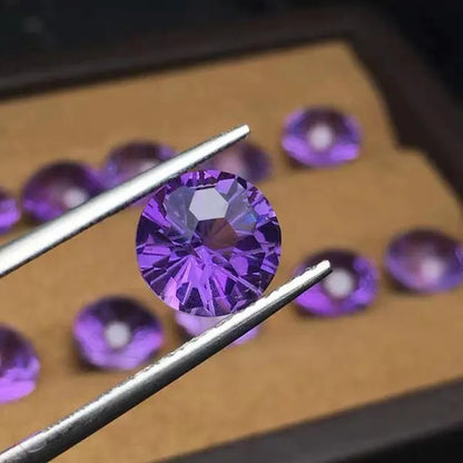 Natural Amethyst Fireworks Cut Loose Gemstone 8MM High-quality Ring Face Necklace Jewelry DIY Making Loose Diamond Purple Gemstone
