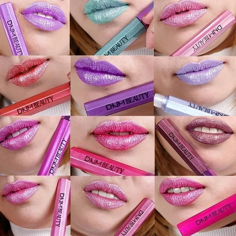 Super Girl 12 Color High-fashion Chameleon Metal Matte Metallic Waterproof Lipgloss Liquid Lipstick  Shimmer Diamond Glitter Pearl Colour Lip Gloss Lip
