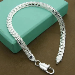18k Gold/925 Sterling Silver Classic Flat Sideways Chain Bracelets for Women Men's Fashion Party Wedding Jewelry Gifts