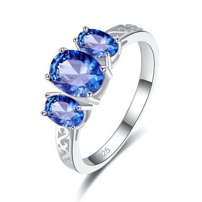 Classic Wedding Ring Stamped 925 Silver Rainbow/Blue Sapphire Women's Fashion Jewelry Engagement Gifts