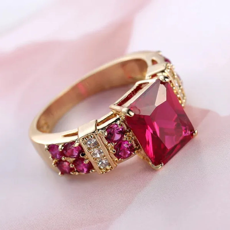 New Fashion Elegant Jewelry  Ruby Gold-plated Yellow  Womans Rings