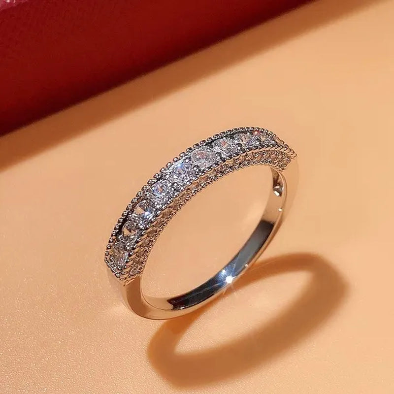 Women Ring 925 Sterling Silver Plated Micro Inlay Cubic Zirconia Ring Bridal Romantic Wedding Eternity Jewelry Anniversary Gift - WORLD TIME VISITS