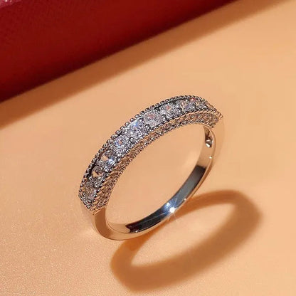 Women Ring 925 Sterling Silver Plated Micro Inlay Cubic Zirconia Ring Bridal Romantic Wedding Eternity Jewelry Anniversary Gift - WORLD TIME VISITS