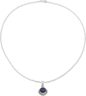Artisan Handmade Lapis Lazuli Pendant Necklace Lapiz Sterling Silver from India [18 in L 2 Mm W Pendant(S) 0.8 in L X 0.4 in W X 0.2 in D] ' Blue Globe'