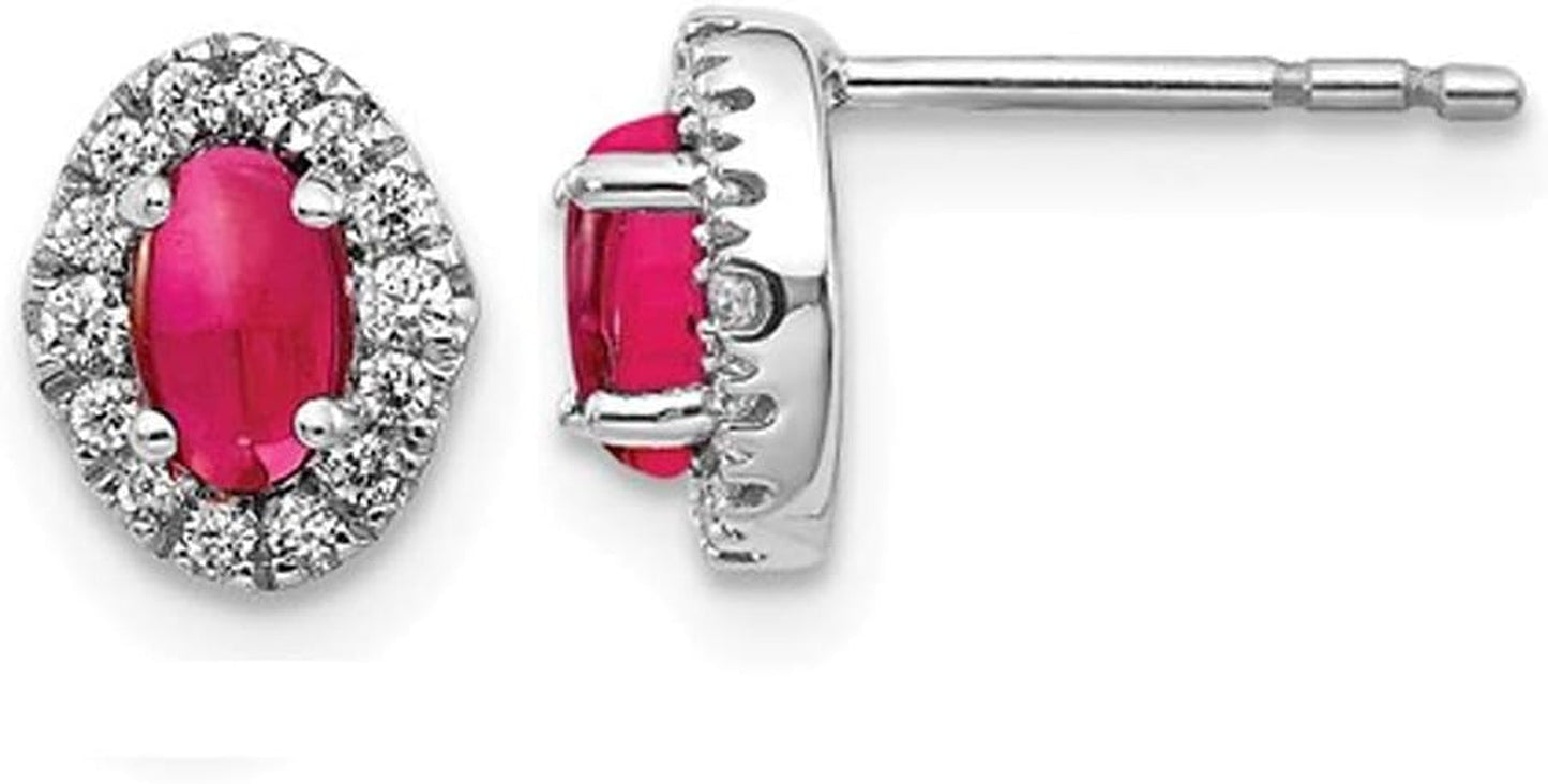 7/10 Carat (Ctw) Natural Cabochon Ruby Earrings in 14K White Gold with Diamonds 1/6 Carat (Ctw)