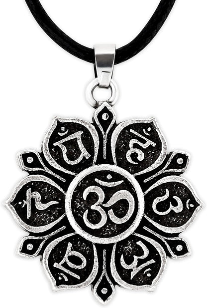 Buddhist Necklace, Dharma Wheel of Life Lotus Flower Yoga Pendant, Jewelry Gift for Men and Women