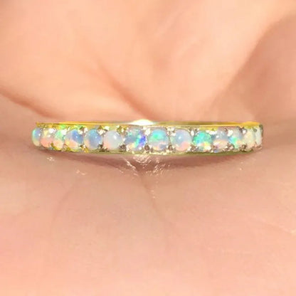 Women's Fashion Exquisite 925 Sterling Silver Natural White Opal Eternity Diamond Ring Elegant Female Birthday Party Jewelry Romantic Princess Proposal Engagement Anniversary Gift Stackable Rings for Women Bride Wedding Band Size 4-12 Bague Femme