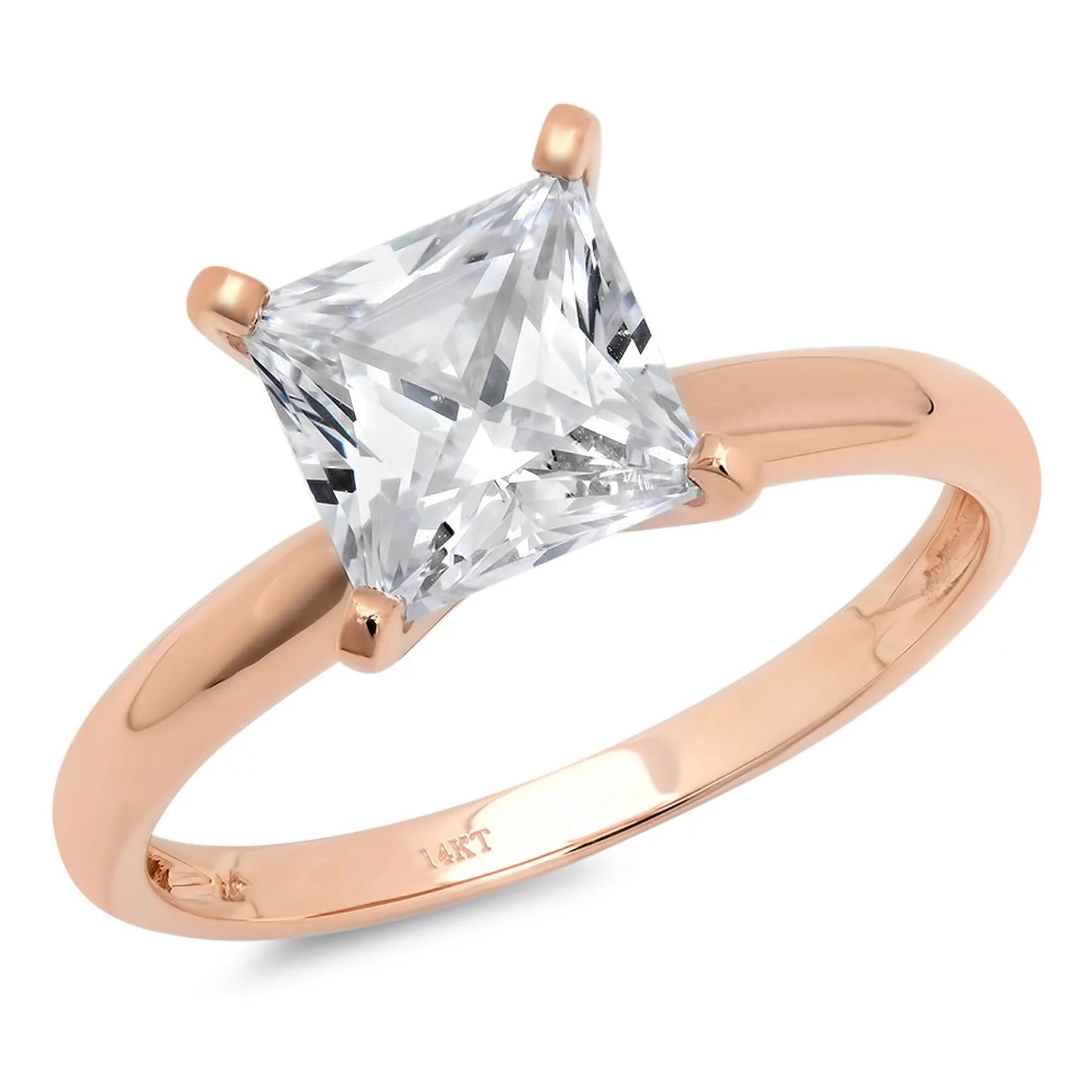 2.5 Ct Brilliant Princess Cut Clear Simulated Diamond 18K Rose Gold Solitaire Ring SZ 3.5