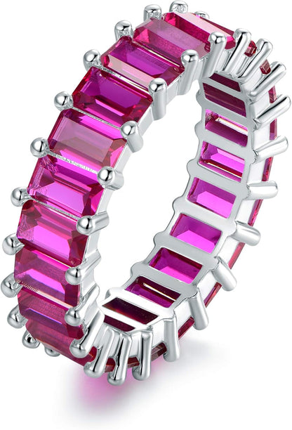 Emerald Cut Created Gemstone Eternity Ring, 18K White Gold Plated, 4 Grams, for Women