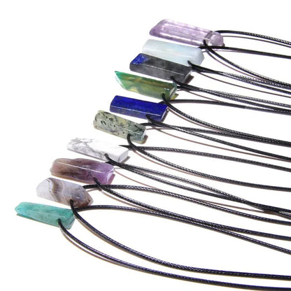 Unique Design Stone Pendant Necklace Fashion Black Rope Natural Stone Aquamarine Amethyst Citrine Beads Necklace Men Women Jewelry