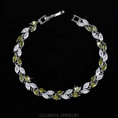 Gloriya Silver Plated Inlay Black and White AAA Grade CZ Crystal Leaf Chain Bracelet Bangle for Women 2024 Fashion Design Fashion Mujer Jewelry