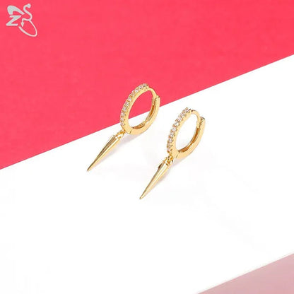 1 Pair Zircon 925 Sterling Silver Hoop Earring for Women Girls Gold Color Spike Circle Earrings Silver Punk Ear Piercings Jewelry Gifts