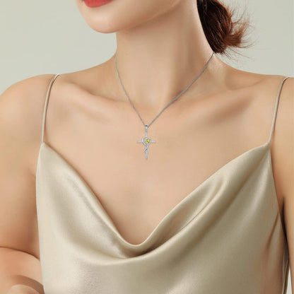 Mothers Day Necklace Cross Necklaces for Women Infinity Pendant Sterling Silver Religious Jewelry Pendant Necklace with Birthstone Moon Necklace with Heart Crystal Birthday Gifts for Women Girls