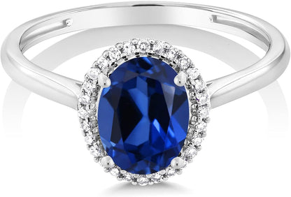10K White Gold Oval Gemstone Birthstone and White Diamond Halo Engagement Ring | Oval 8X6MM | Wedding Anniversary Promise White Gold Ring for Women