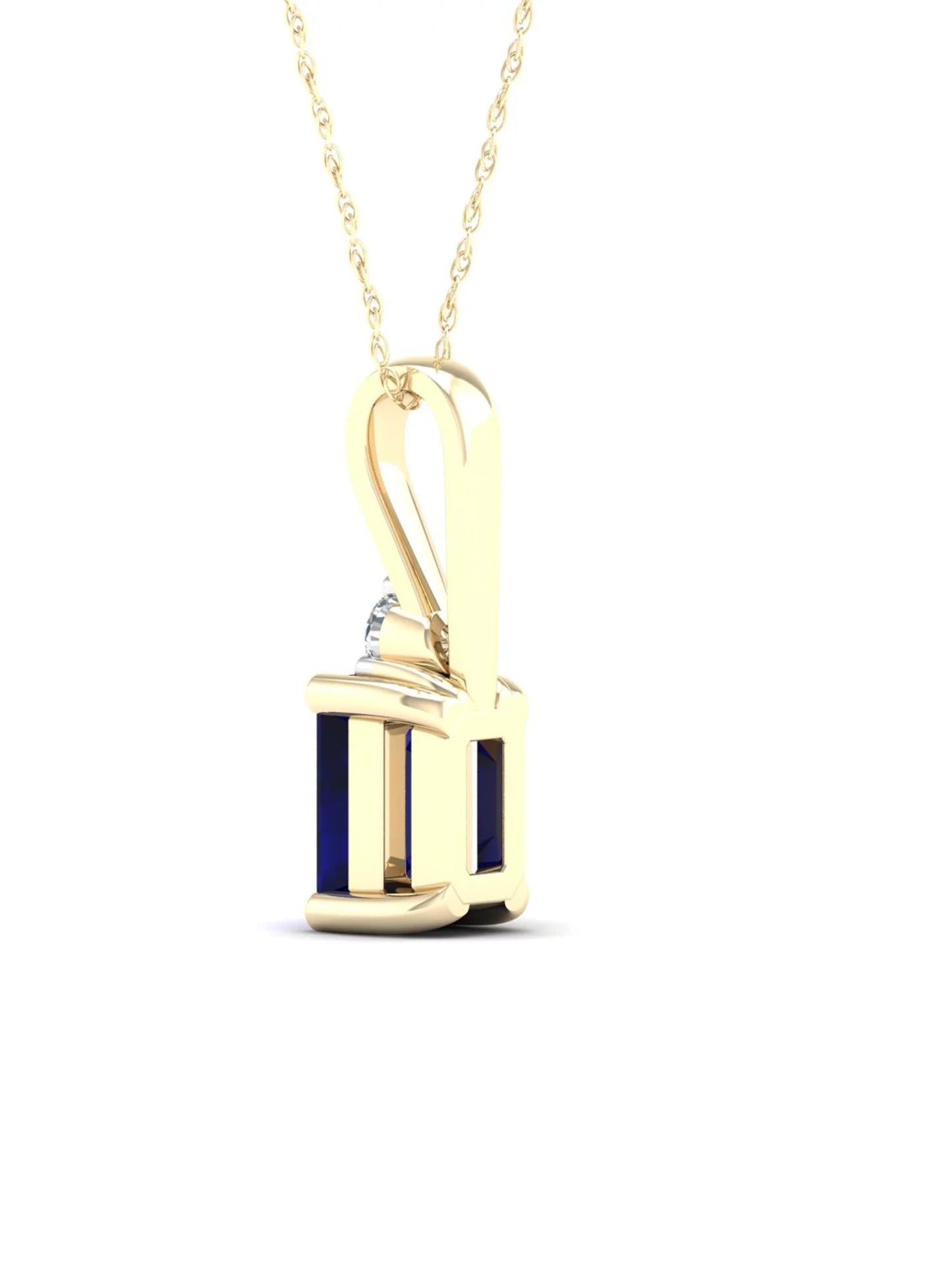 Gemstone 10K Yellow Gold Octagonal Cut Blue Sapphire and Diamond Pendant Necklace