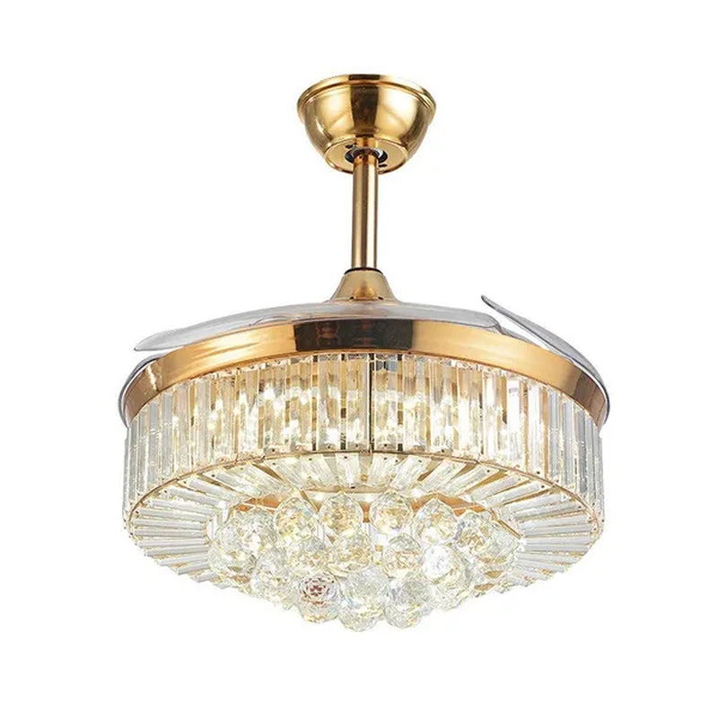42 Inches Ceiling Fan Light Remote Control LED Pendant Light Crystal Dimmable Metal Luxury Invisible Ceiling Chandelier Lighting