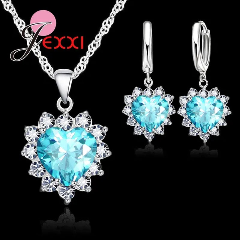 Hottest New Fashion Rhodium Coated Necklace Loop Earring Jewelry Sets Romantic Heart Lover Woman Wedding Gifts