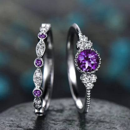 New Trendy 2019 Hot Sale Wedding Rings Set Natural Amethyst Sapphire Ring for Women Fashion Silver Jewelry with Gemstone Party Gift