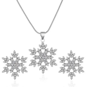 2pcs/set New Set of Jewellery Temperament Simple Full Diamond Snowflake Necklace Snowflake Earrings Valentine's Day Gift