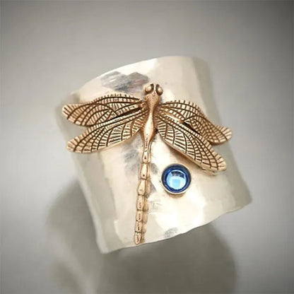 Punk Jewelry with a Unique Steam Victorian Style Twist Ring Dragonfly Ring September Birthstone Sapphire
