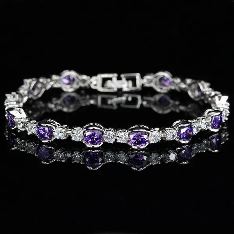 Gloriya High-Grade CZ Evening Party Jewelry For Woman Hand-inlay Round Blue Crystal Silver Plated Tennis Bracelet