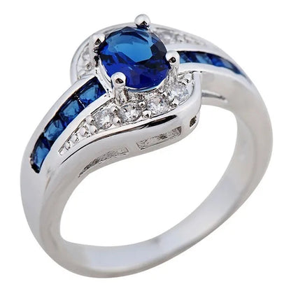 Exquisite Silver Color Natural Sapphire Gemstones Opal Birthstone Bride Princess Wedding Engagement Strange Ring Size 6 7 8 9 10 - WORLD TIME VISITS