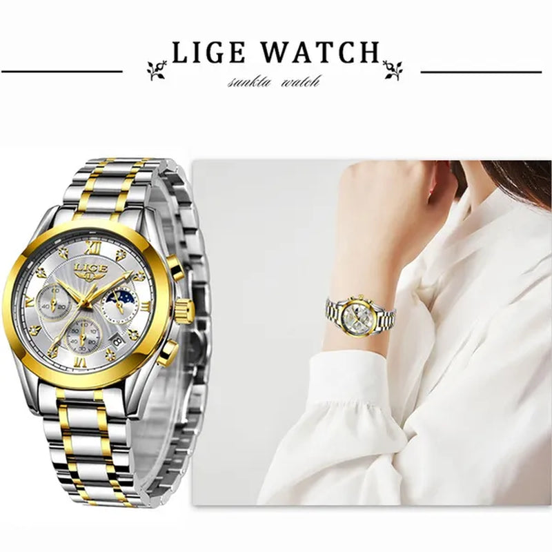 LIGE 2020 New Gold Watch Women Watches Ladies Creative Steel Women's Bracelet Watches Female Waterproof Clock Relogio Feminino