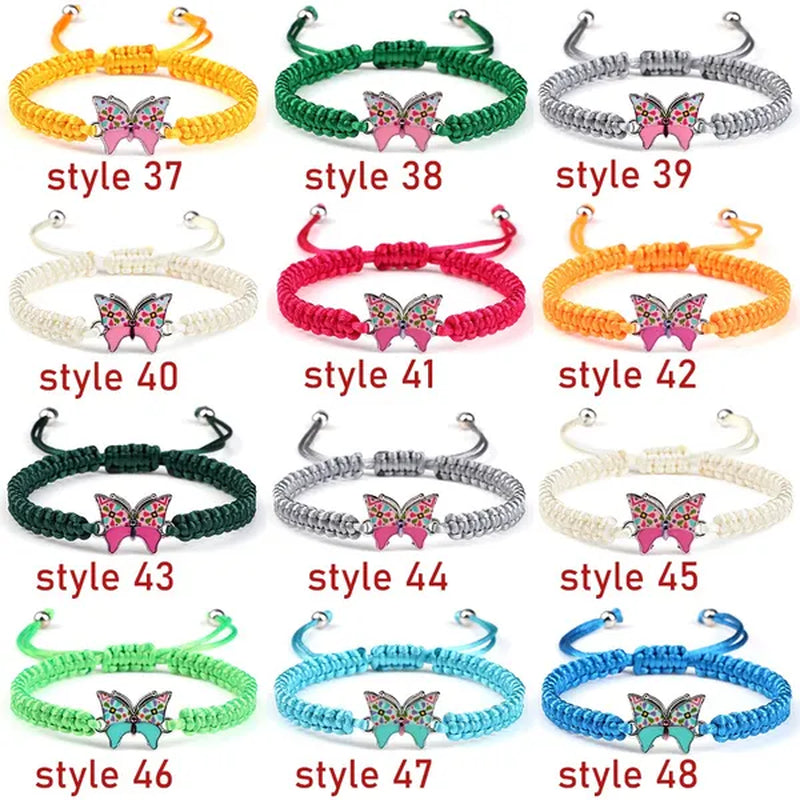 Women Black Woven Rope Bracelet Handmade Multicolor Butterfly Charm Adjustable Bracelets Fashion Friendship Jewelry Girls Gift - WORLD TIME VISITS