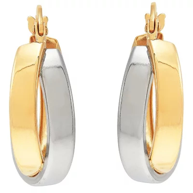 14K Two-Tone Crossover Hoop Earrings