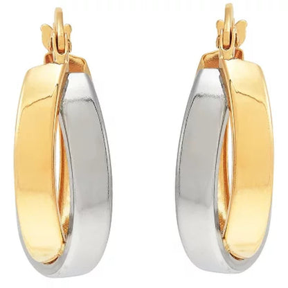14K Two-Tone Crossover Hoop Earrings