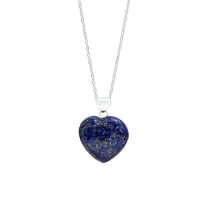 Lapis Lazuli Necklace, Heart Pendant Necklace, Blue Heart Necklace, September Birthstone Jewelry, Everyday Wear, 925 Silver 16+2 Inch Adjustable Chain, Gift for Her