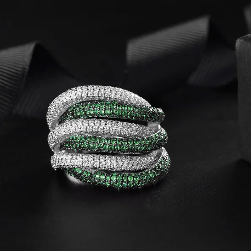 Luxury Silver Natural Gemstones Emerald Twist Rings Birthstone Engagement Rings Wedding Anniversary Bride Women Ring Size 6 7 8 9 10