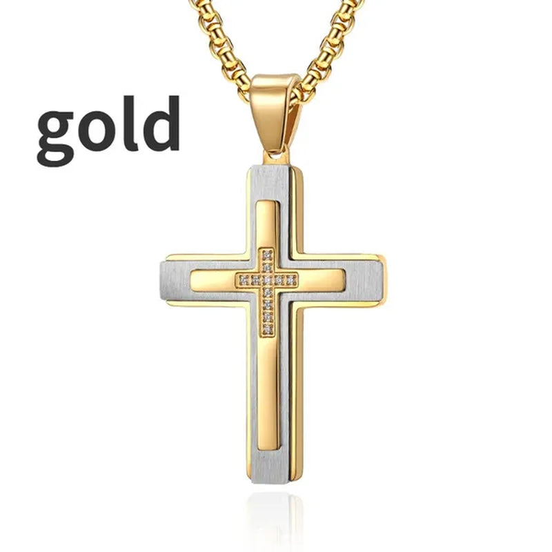Luxury Fashion Creative Men's Diamond Cross Necklace Diamond Cross Pendant Amulet Pendant Hip-hop Necklace Men's Religious Cross Jewelry Party Anniversary Gift