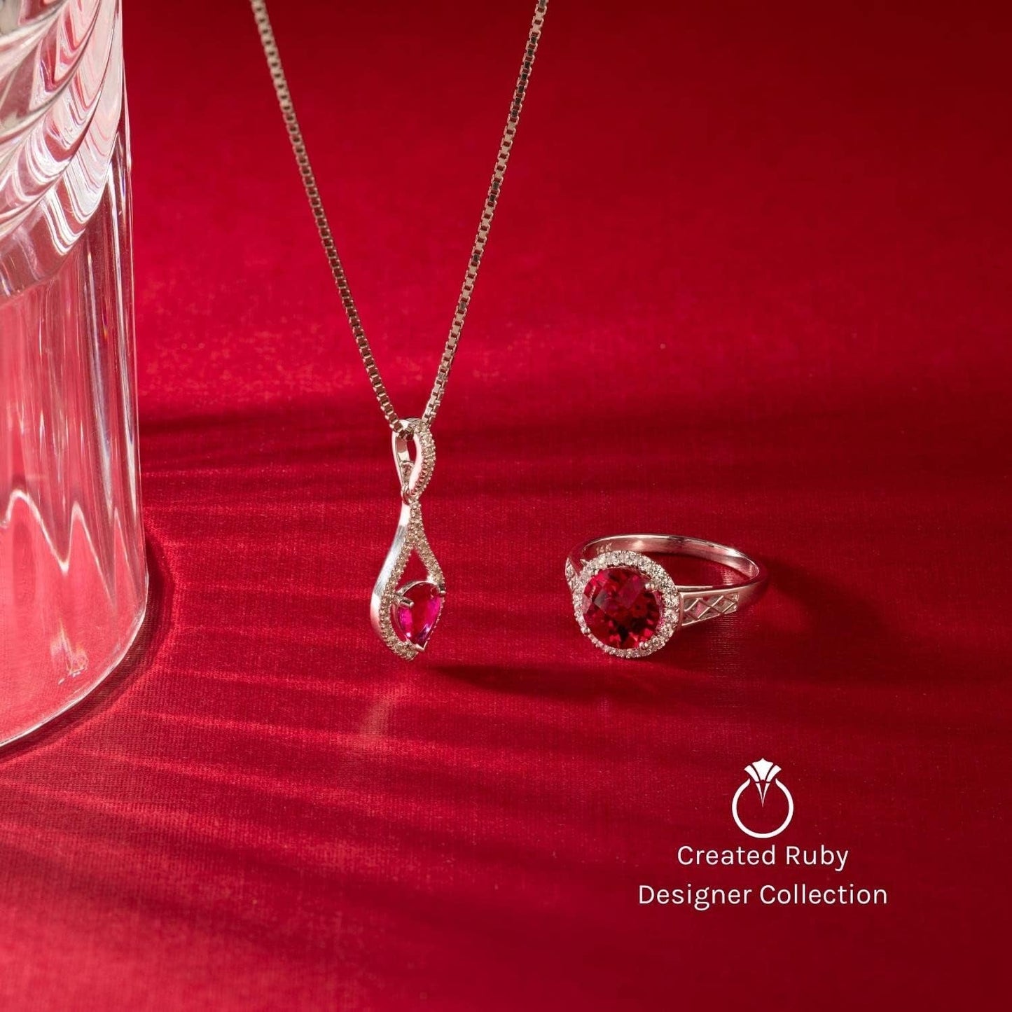 Solid 14K White Gold Created Ruby with Genuine Diamond Pendant for Women, Heart Shape, 1.17 Carats Total, Sparkling V-Day Gift Valentines Gift for Women, Women Gift Ideas W/Jewelry Box