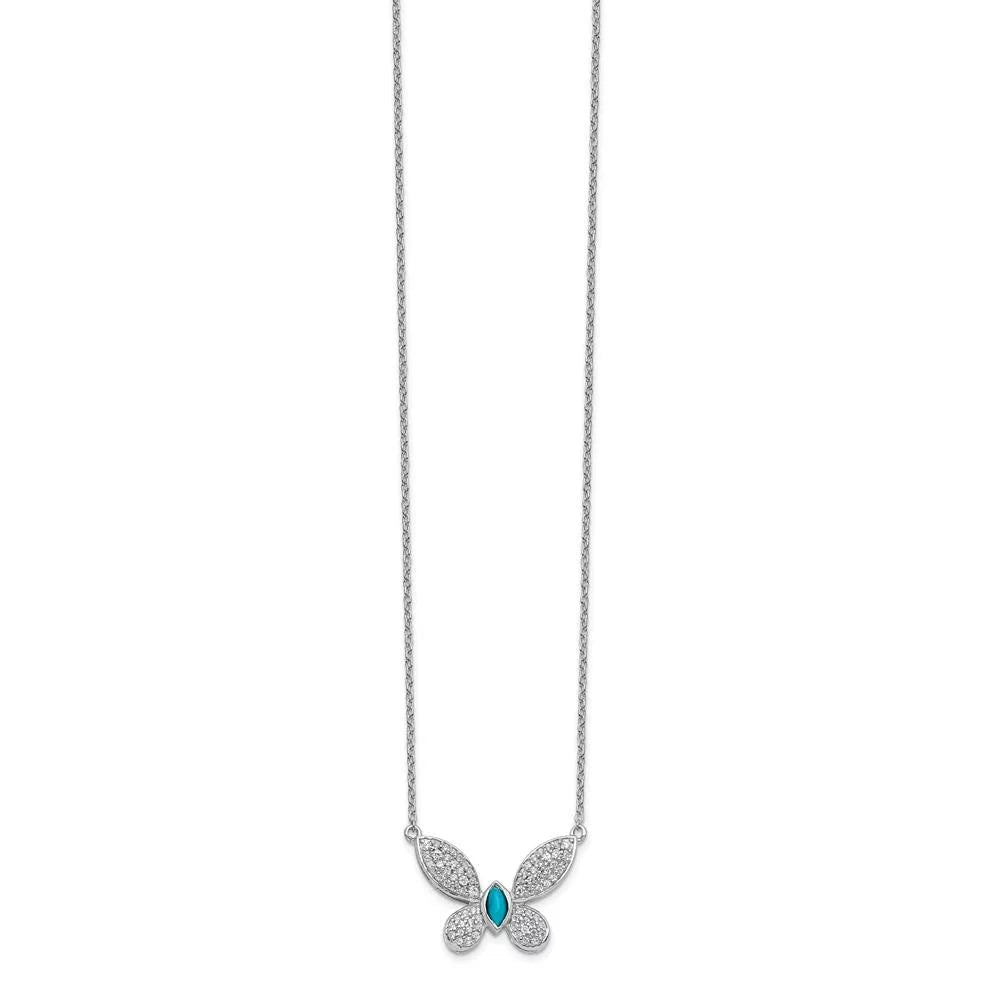 14K White Gold Real Diamond and Turquoise Butterfly Necklace
