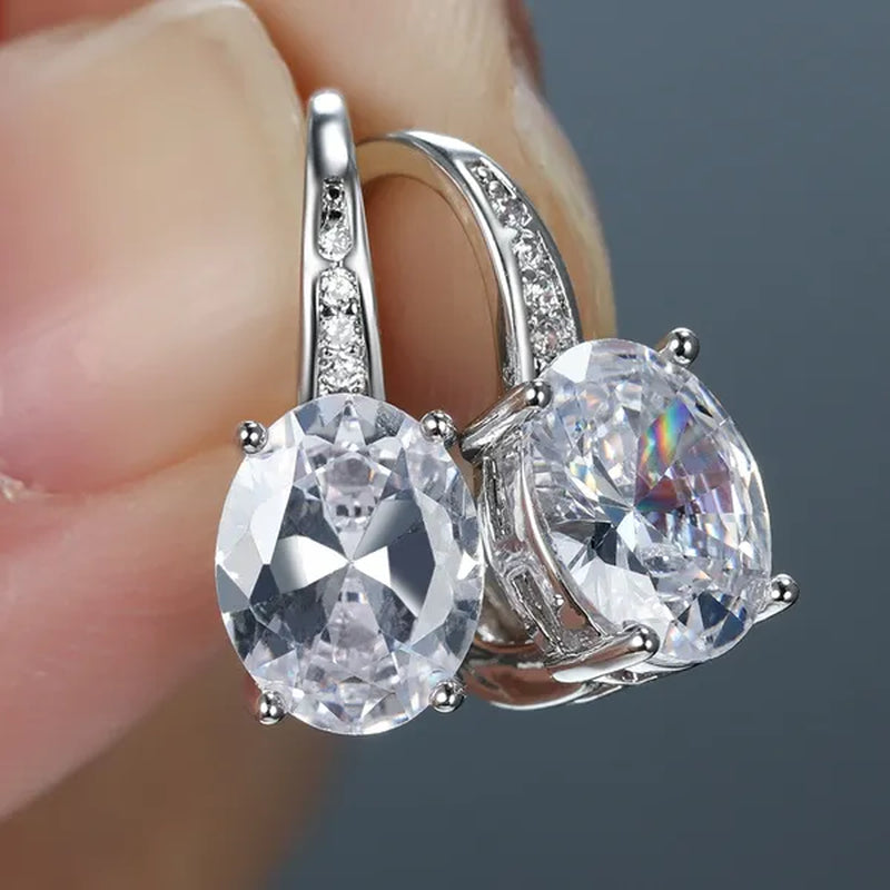 1Pair 925 Sterling Silver 14K White Gold Hoop Earrings New Fashion Oval Cut Aquamarine Amethyst Topaz Sapphire Diamond Earrings Drop Dangle Earrings Gift